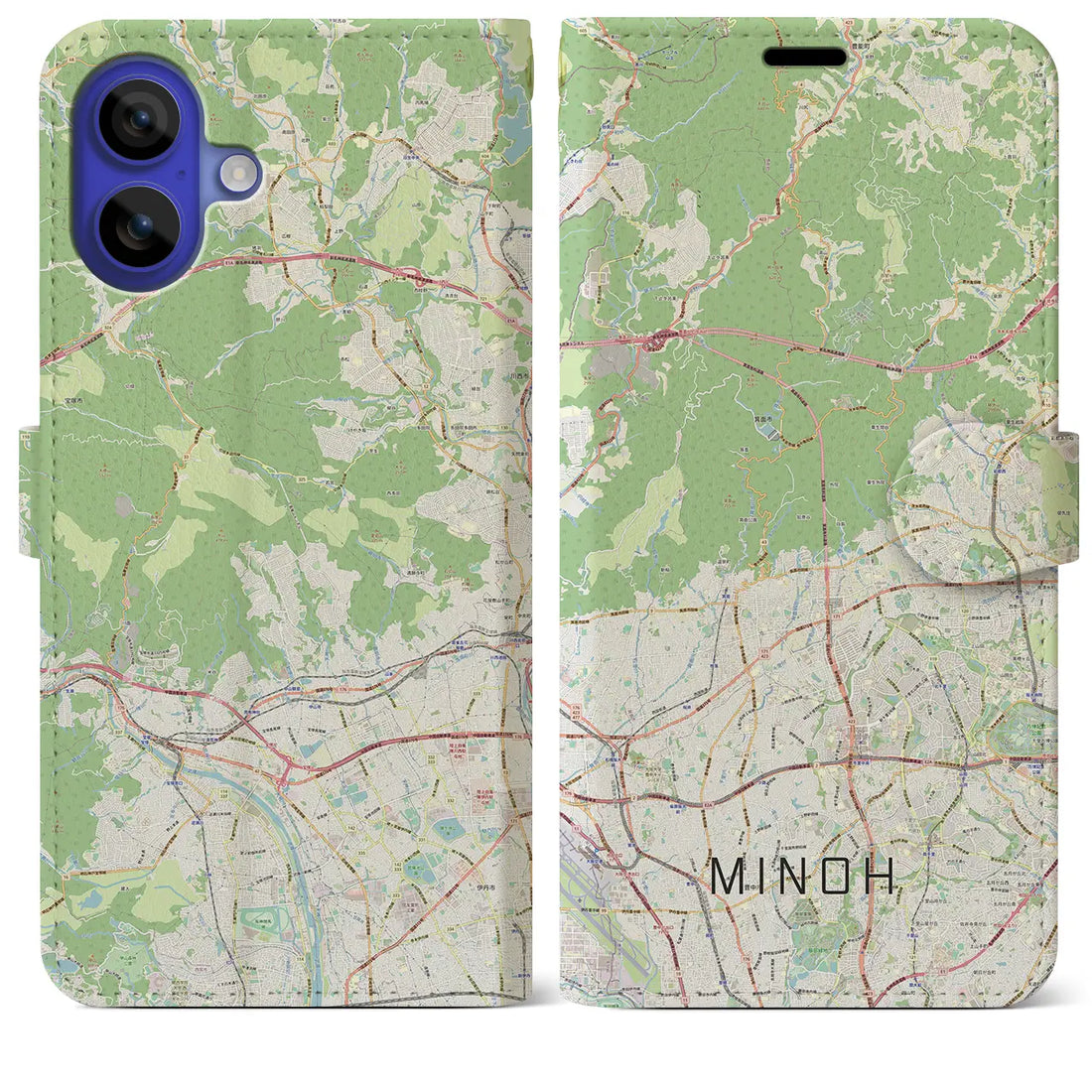 【箕面(大阪府)】地図柄iPhoneケース(手帳タイプ)ナチュラル・iPhone 16 Pro Max 用
