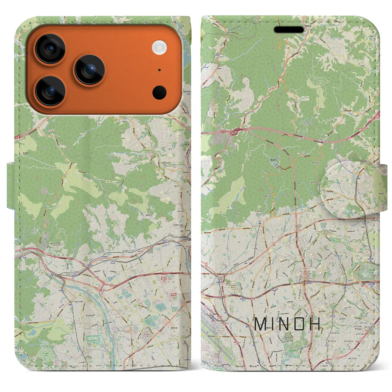 【箕面(大阪府)】地図柄iPhoneケース(手帳タイプ)