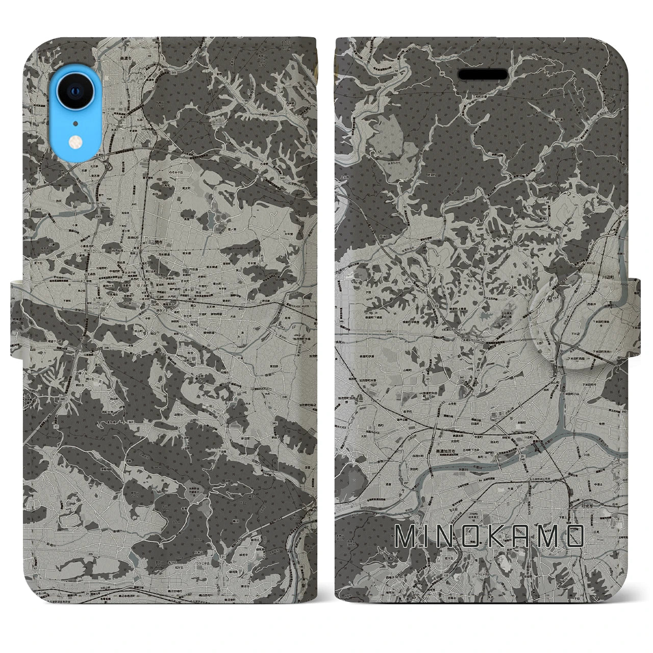 【美濃加茂(岐阜県)】地図柄iPhoneケース(手帳タイプ)モノトーン・iPhone XR 用