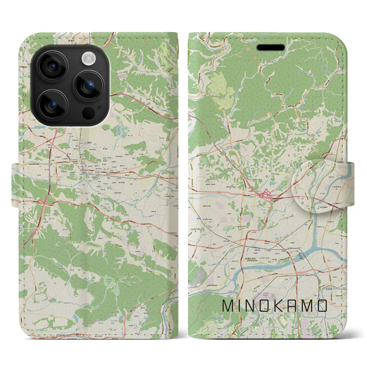 【美濃加茂(岐阜県)】地図柄iPhoneケース(手帳タイプ)ナチュラル・iPhone 16 用