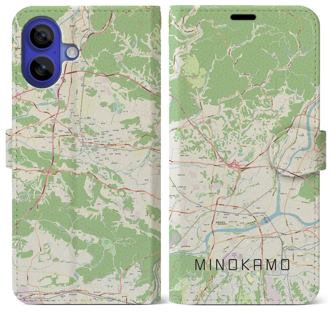 【美濃加茂(岐阜県)】地図柄iPhoneケース(手帳タイプ)ナチュラル・iPhone 16 Pro Max 用
