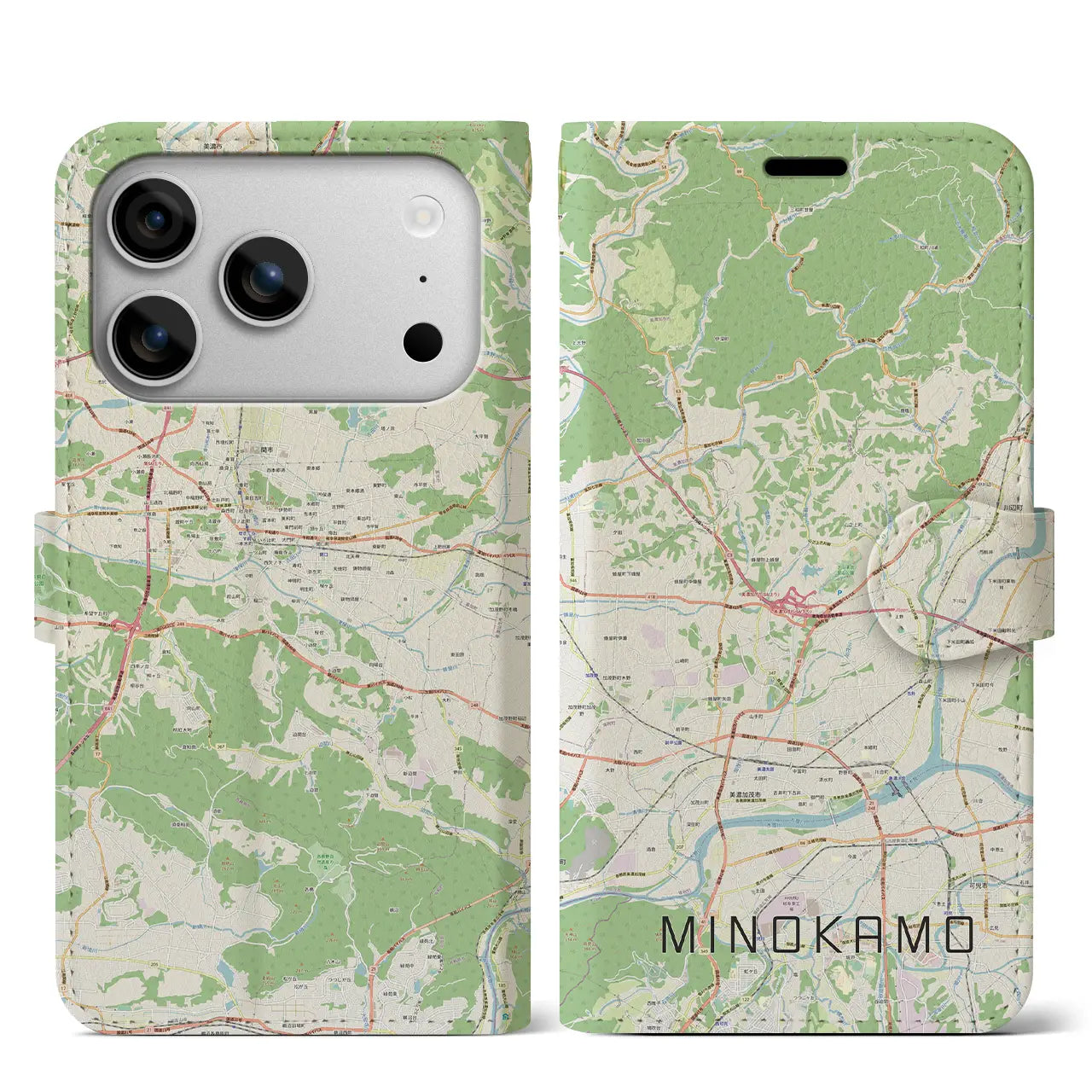 【美濃加茂(岐阜県)】地図柄iPhoneケース(手帳タイプ)ナチュラル・iPhone 17 Pro Max 用