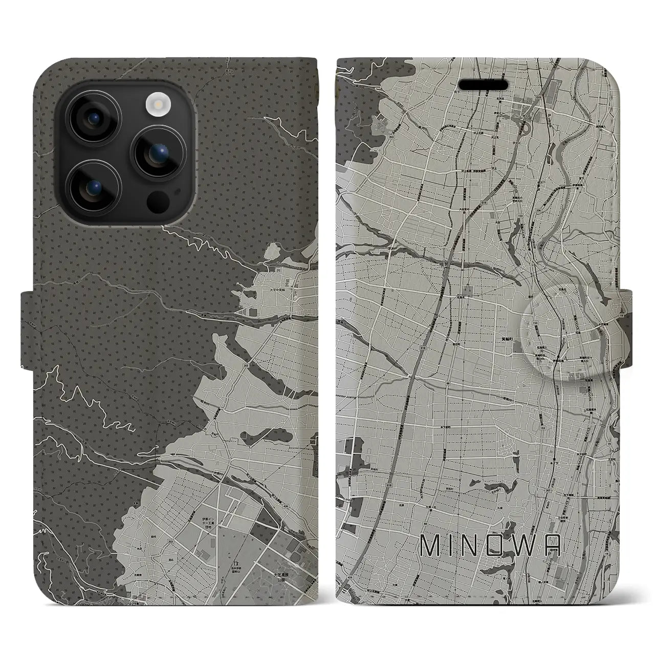 【箕輪(長野県)】地図柄iPhoneケース(手帳タイプ)モノトーン・iPhone 16 用