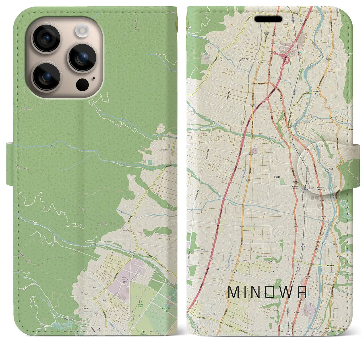 【箕輪(長野県)】地図柄iPhoneケース(手帳タイプ)ナチュラル・iPhone 16 Plus 用