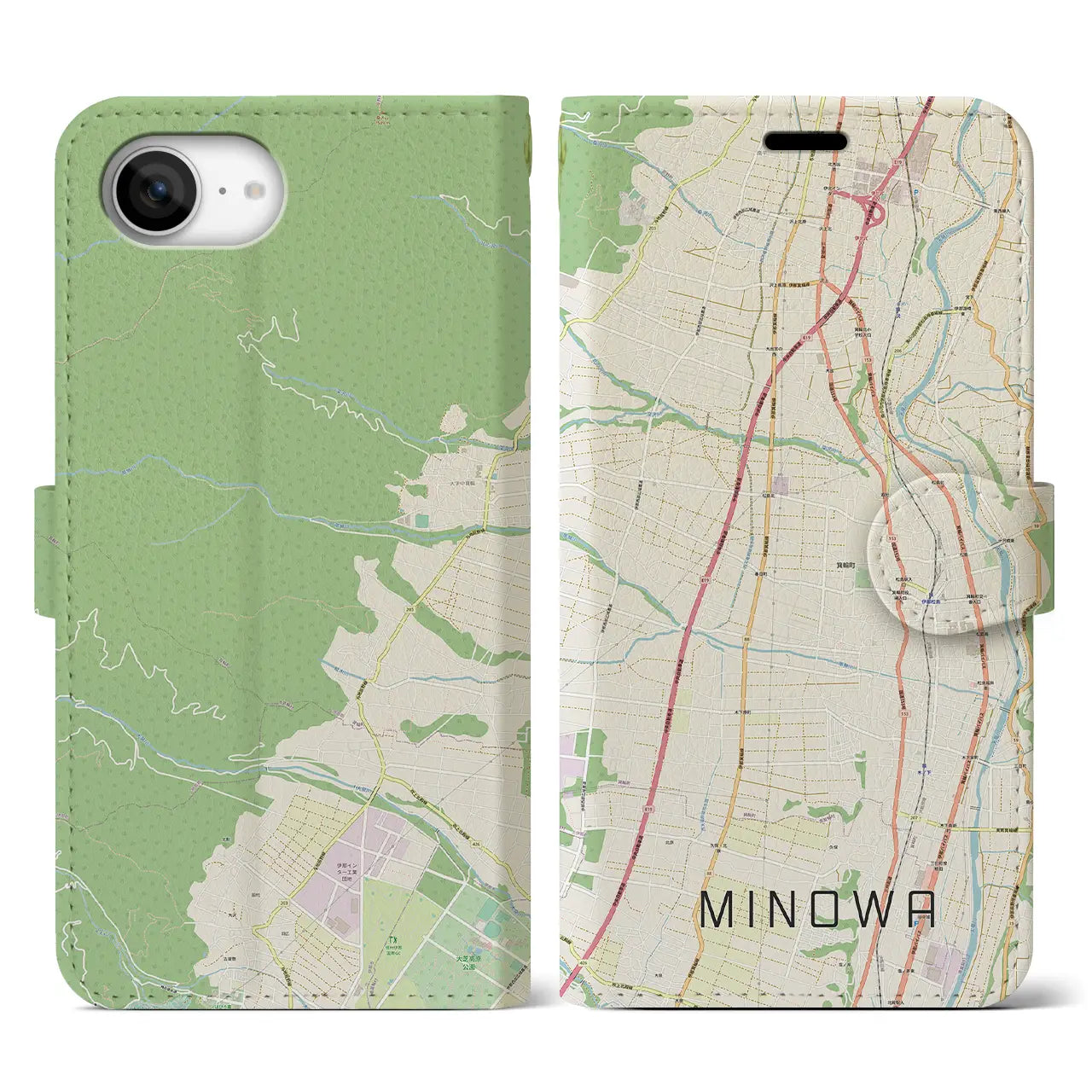 【箕輪(長野県)】地図柄iPhoneケース(手帳タイプ)