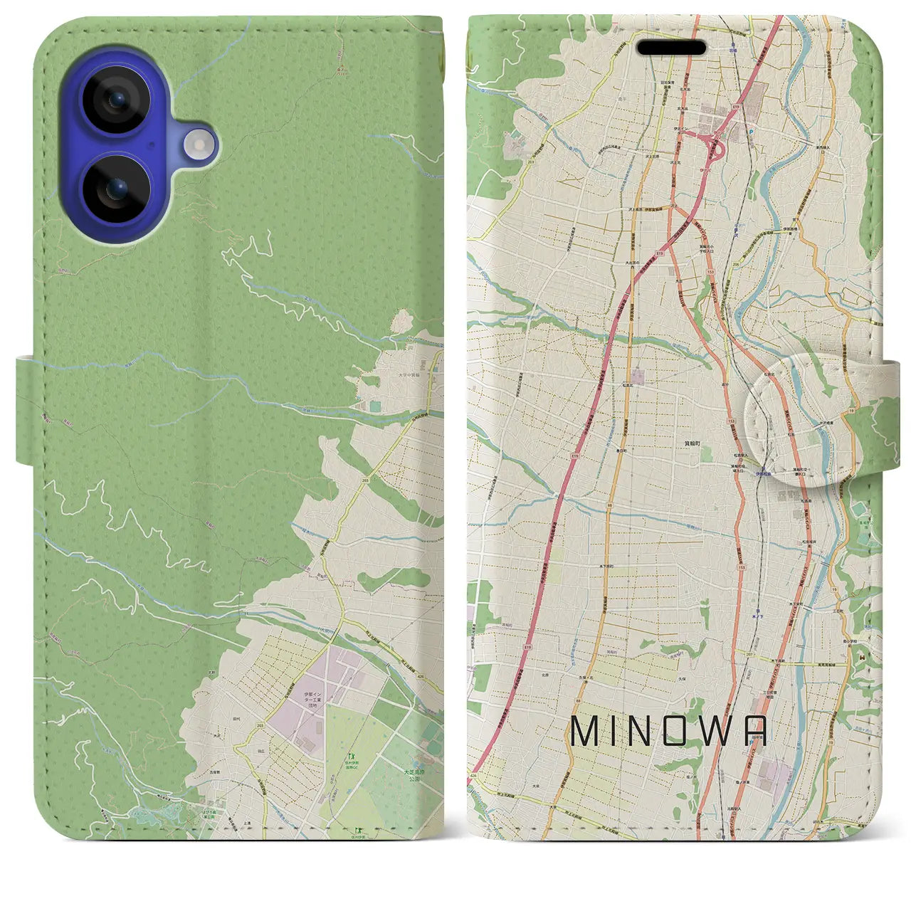 【箕輪(長野県)】地図柄iPhoneケース(手帳タイプ)ナチュラル・iPhone 16 Pro Max 用
