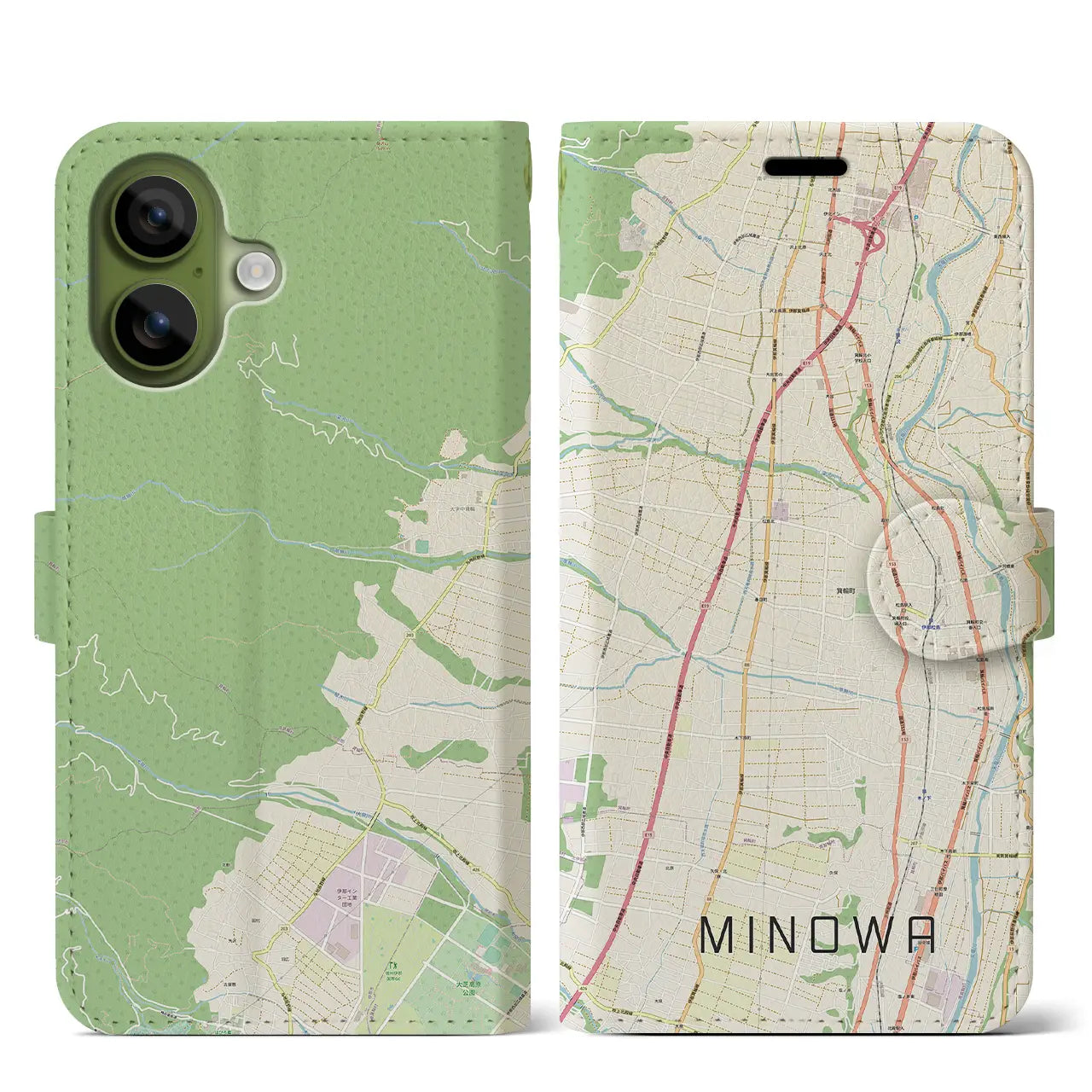 【箕輪(長野県)】地図柄iPhoneケース(手帳タイプ)