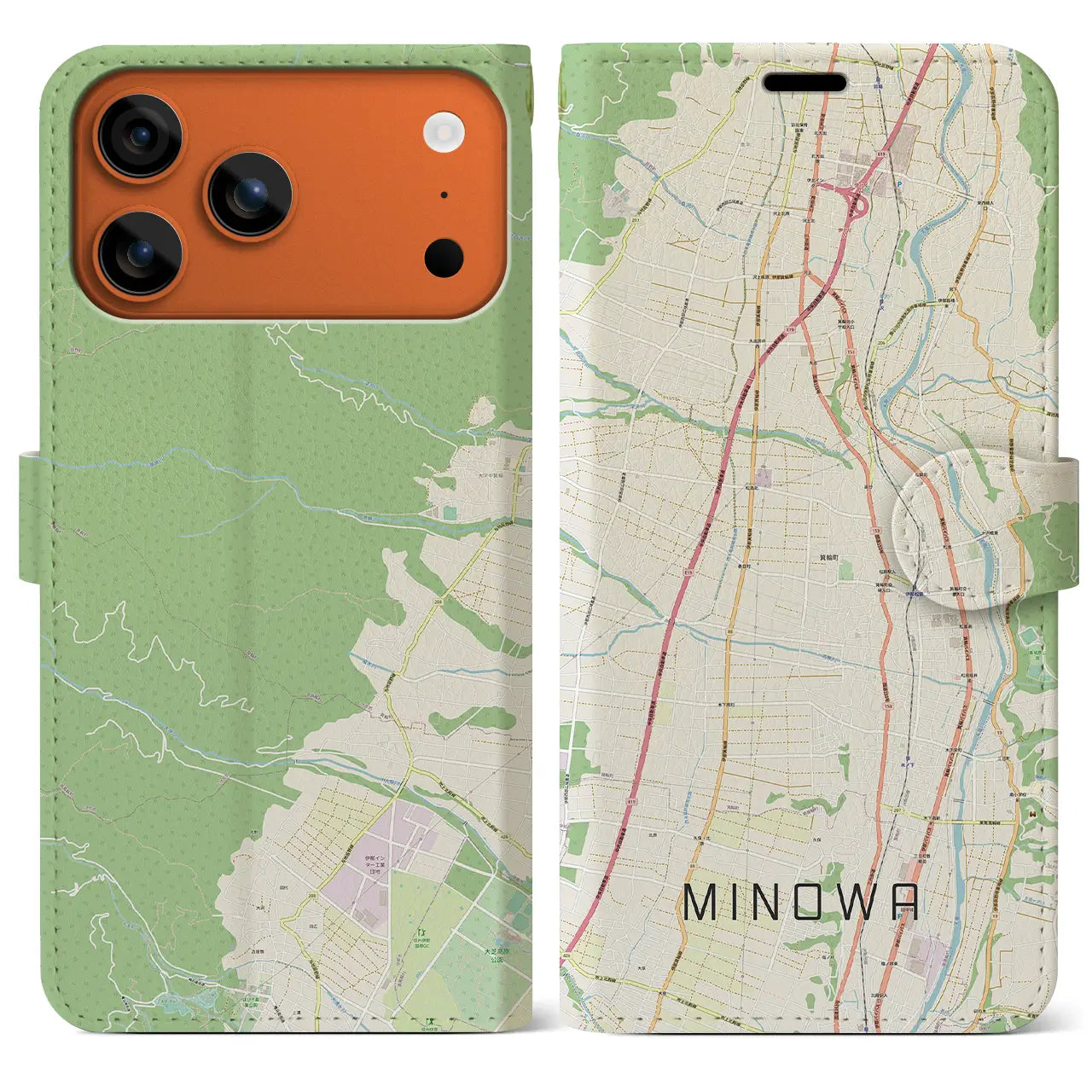 【箕輪(長野県)】地図柄iPhoneケース(手帳タイプ)ナチュラル・iPhone 17 Pro Max 用