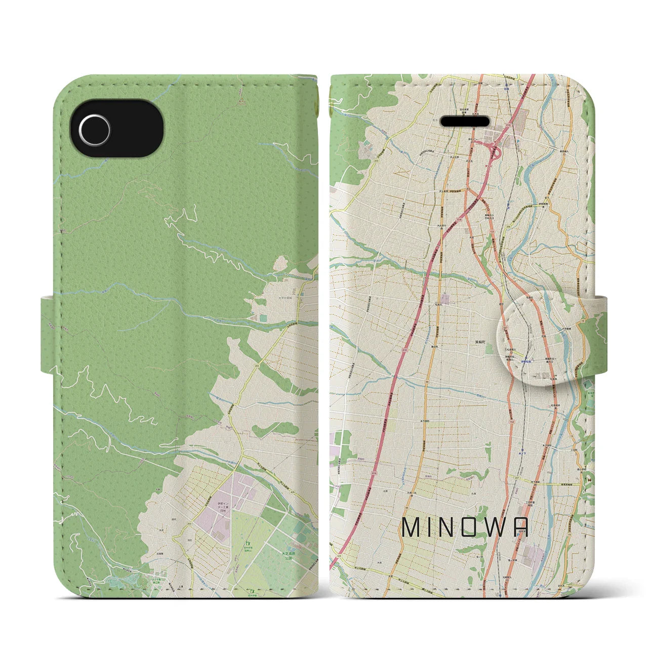 【箕輪(長野県)】地図柄iPhoneケース(手帳タイプ)ナチュラル・iPhone SE(第3 / 第2世代) / 8 / 7 / 6s / 6 用