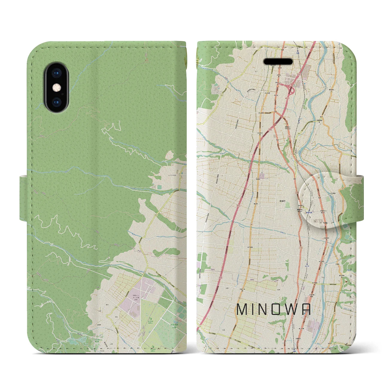 【箕輪(長野県)】地図柄iPhoneケース(手帳タイプ)ナチュラル・iPhone XS / X 用