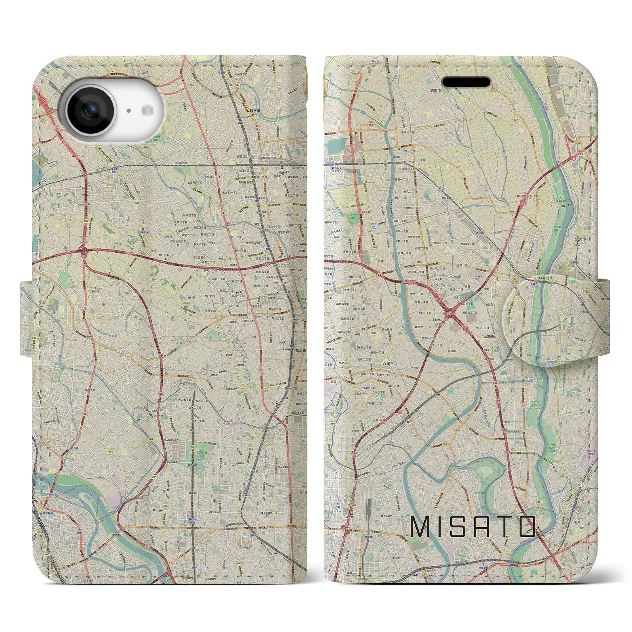 【三郷(埼玉県)】地図柄iPhoneケース(手帳タイプ)