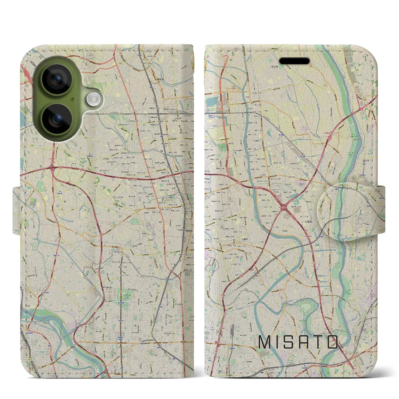 【三郷(埼玉県)】地図柄iPhoneケース(手帳タイプ)