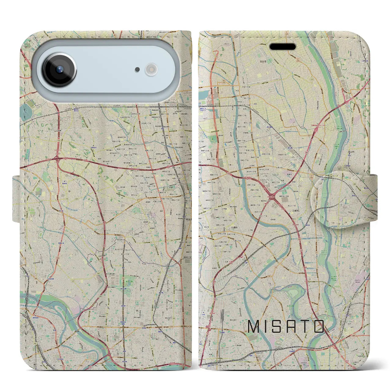 【三郷(埼玉県)】地図柄iPhoneケース(手帳タイプ)ナチュラル・iPhone 17 Pro Max 用