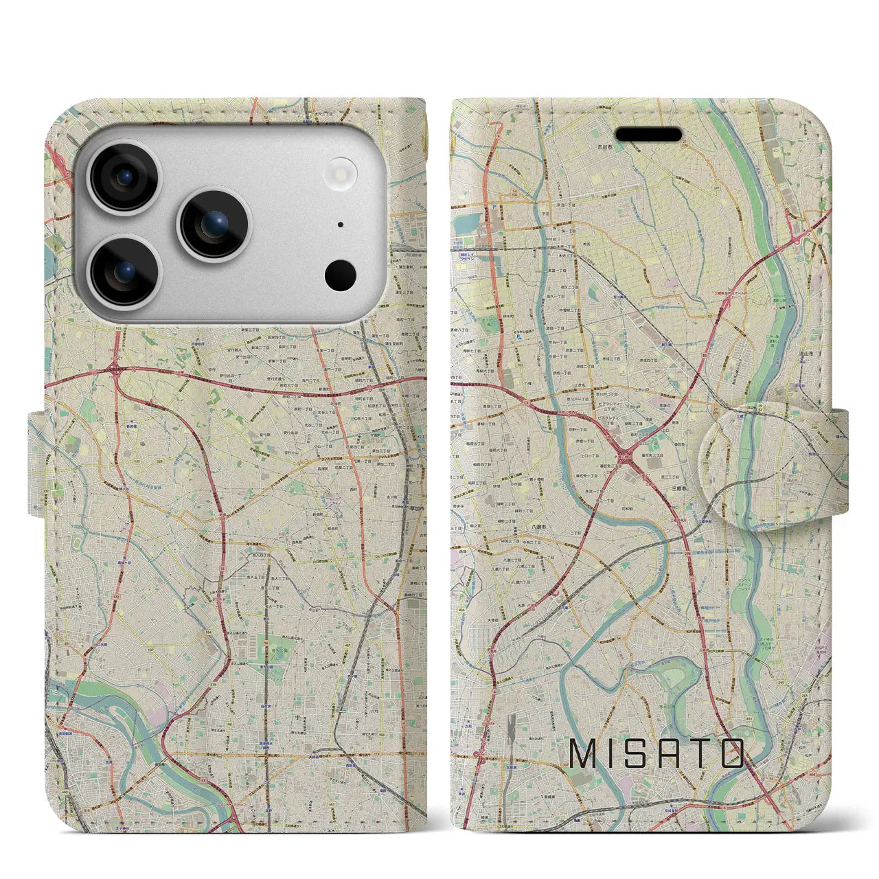 【三郷(埼玉県)】地図柄iPhoneケース(手帳タイプ)