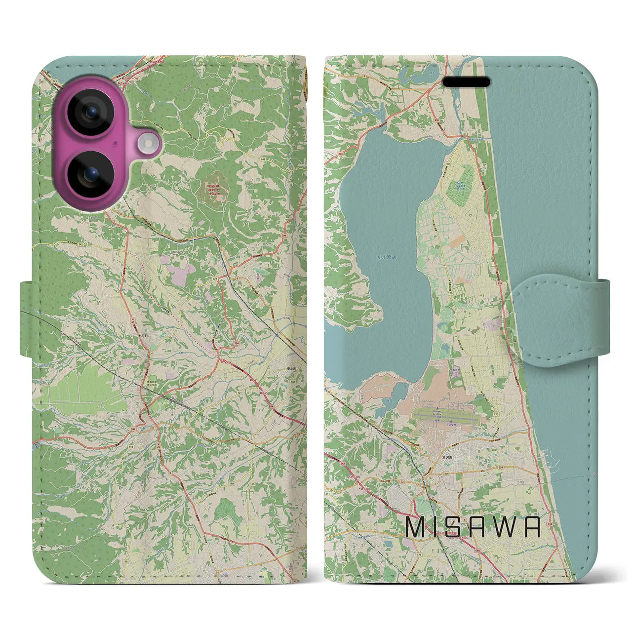 【三沢(青森県)】地図柄iPhoneケース(手帳タイプ)ナチュラル・iPhone 16 Pro 用