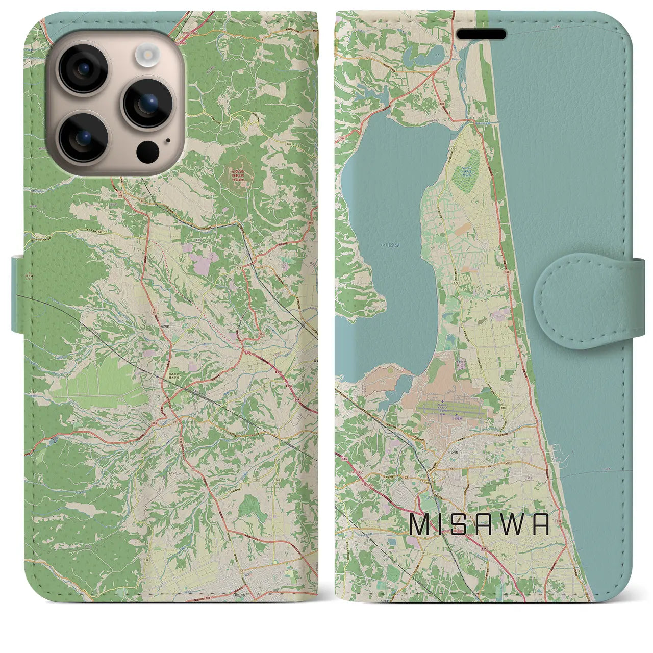 【三沢(青森県)】地図柄iPhoneケース(手帳タイプ)ナチュラル・iPhone 16 Plus 用