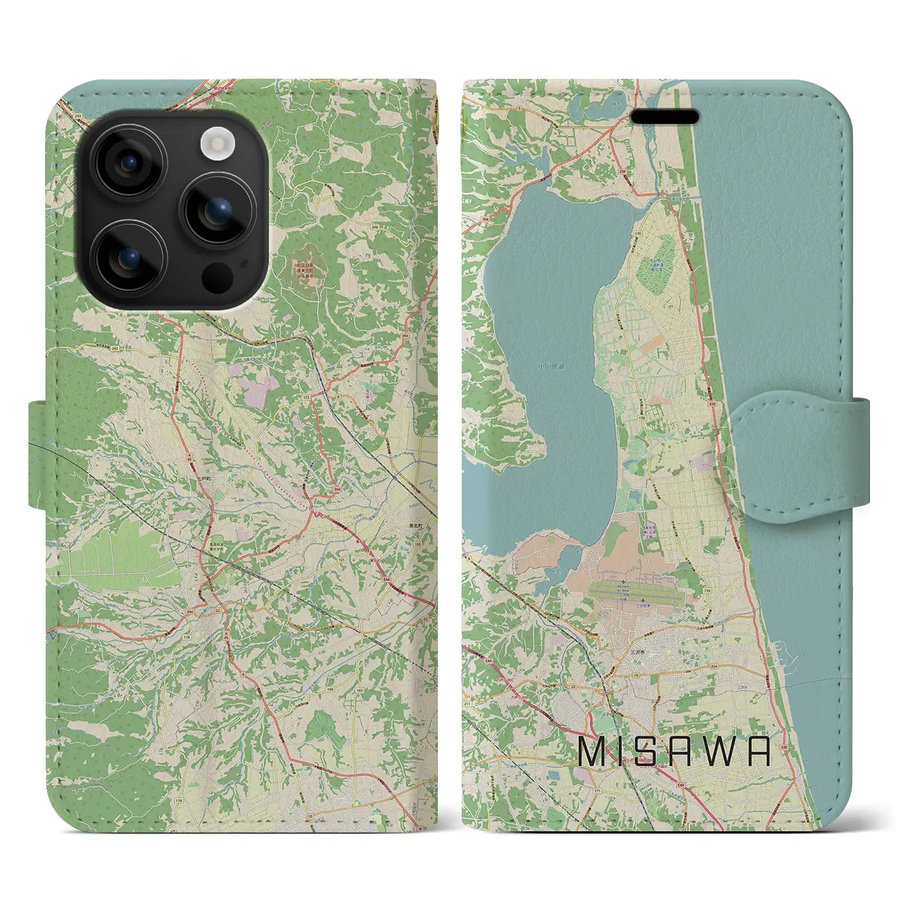 【三沢(青森県)】地図柄iPhoneケース(手帳タイプ)ナチュラル・iPhone 16 用