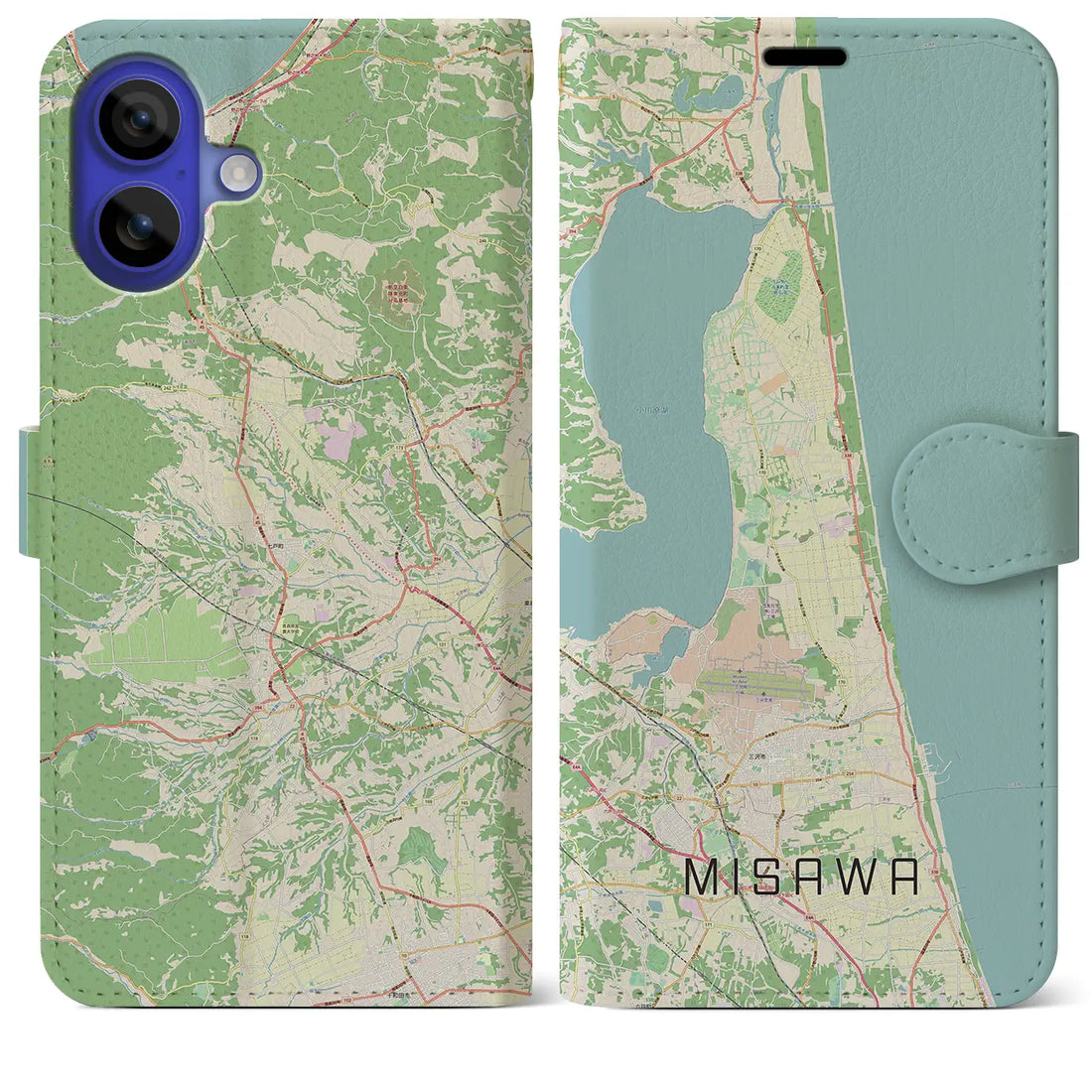 【三沢(青森県)】地図柄iPhoneケース(手帳タイプ)ナチュラル・iPhone 16 Pro Max 用