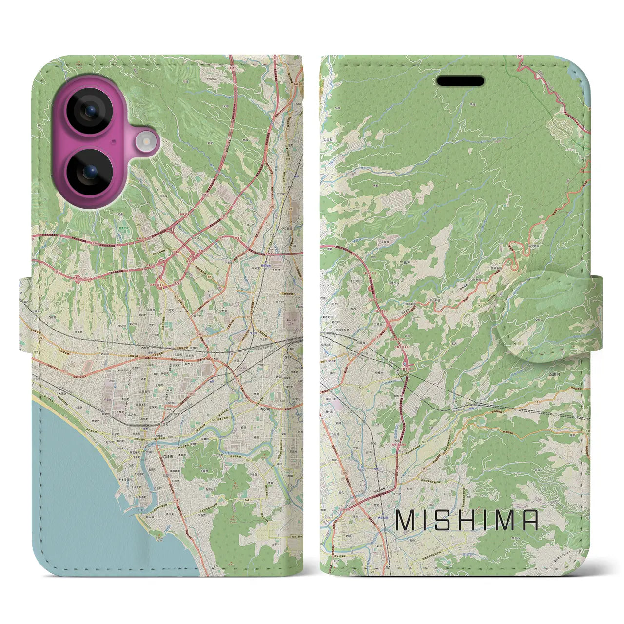 【三島(静岡県)】地図柄iPhoneケース(手帳タイプ)ナチュラル・iPhone 16 Pro 用