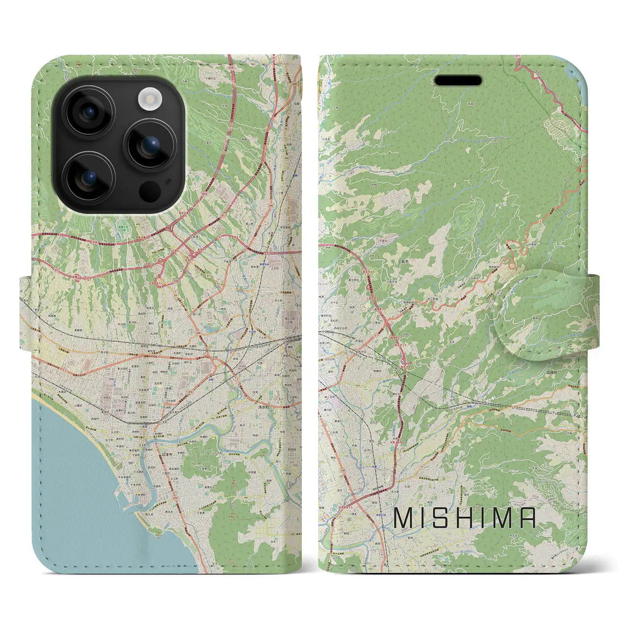 【三島(静岡県)】地図柄iPhoneケース(手帳タイプ)ナチュラル・iPhone 16 用
