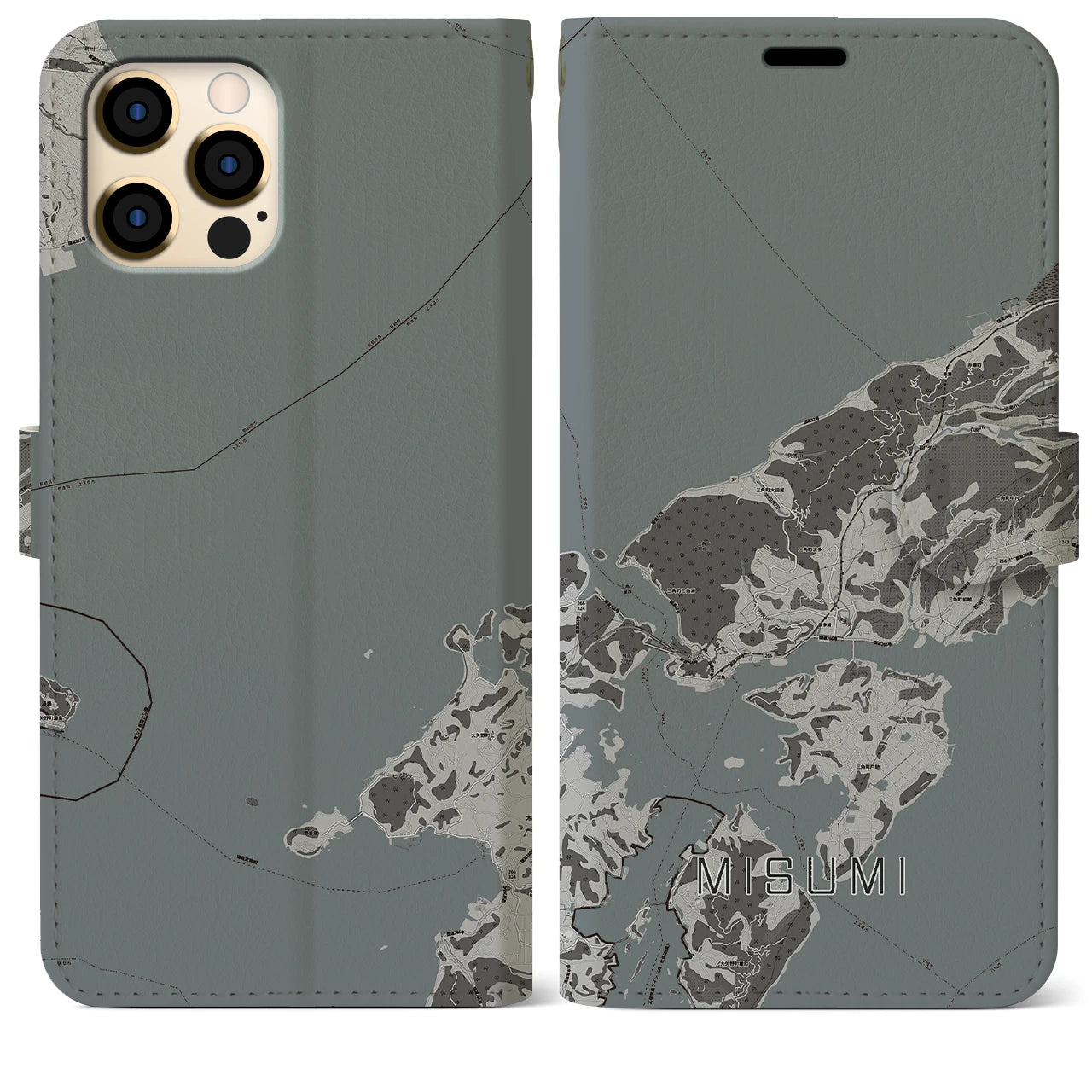 【三角(熊本県)】地図柄iPhoneケース(手帳タイプ)モノトーン・iPhone 12 Pro Max 用