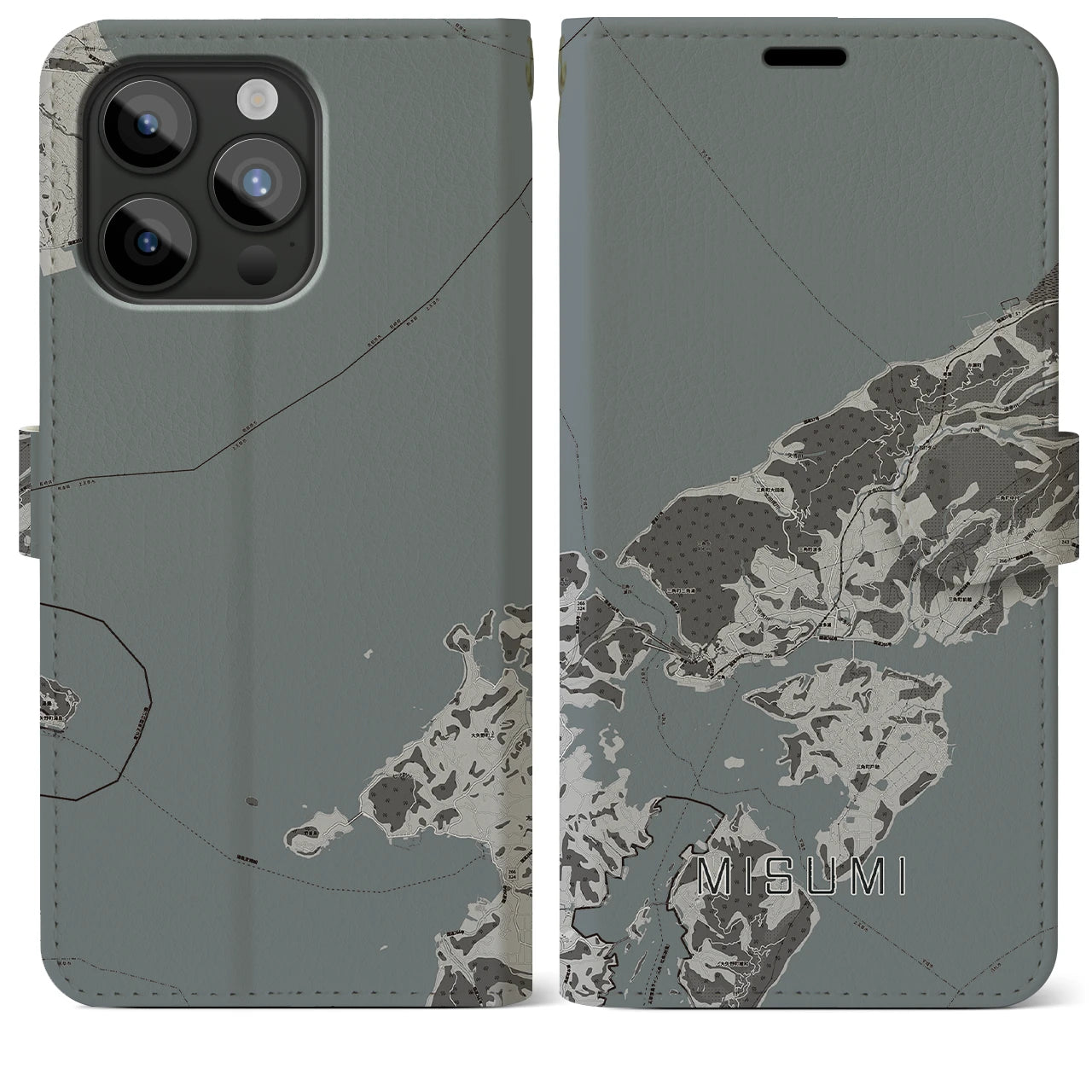 【三角(熊本県)】地図柄iPhoneケース(手帳タイプ)モノトーン・iPhone 15 Pro Max 用