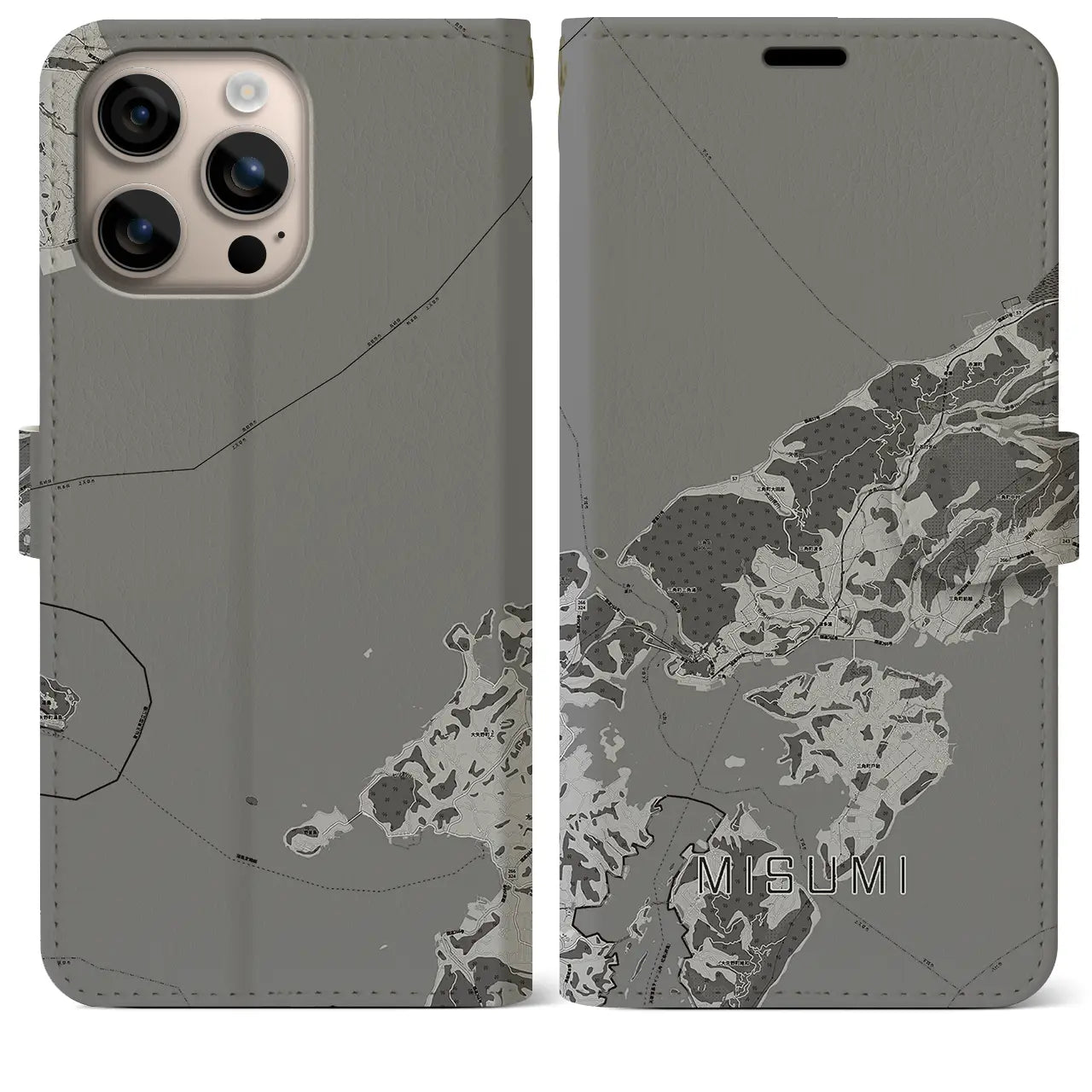 【三角(熊本県)】地図柄iPhoneケース(手帳タイプ)モノトーン・iPhone 16 Plus 用
