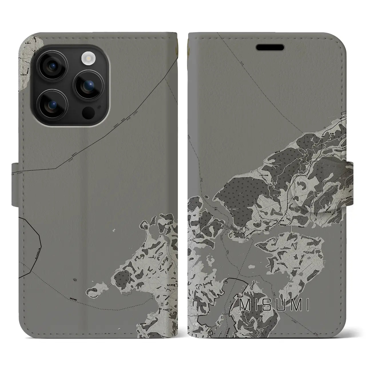 【三角(熊本県)】地図柄iPhoneケース(手帳タイプ)モノトーン・iPhone 16 用