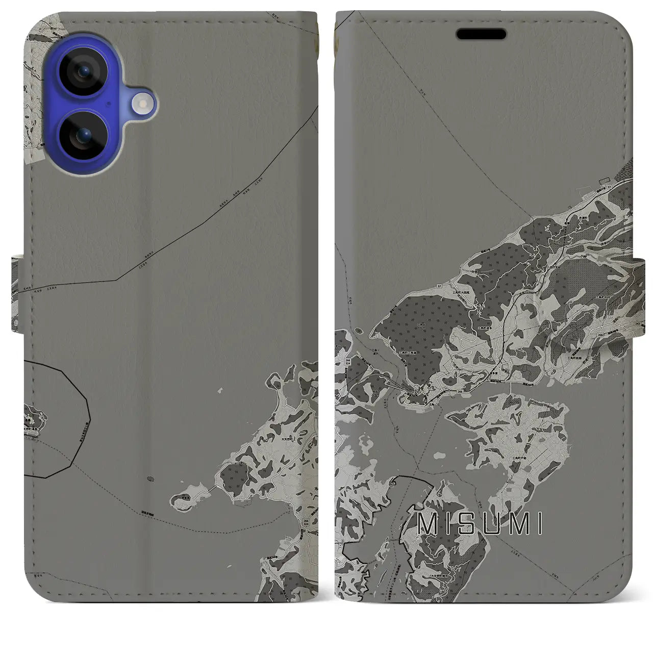 【三角(熊本県)】地図柄iPhoneケース(手帳タイプ)モノトーン・iPhone 16 Pro Max 用