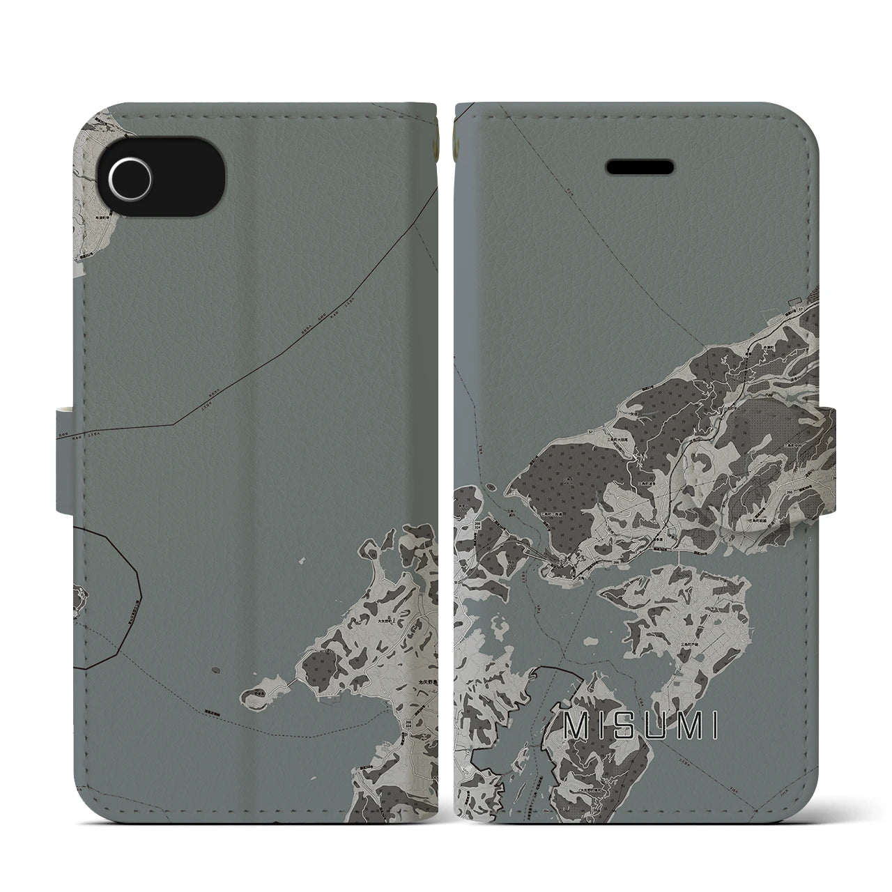 【三角(熊本県)】地図柄iPhoneケース(手帳タイプ)モノトーン・iPhone SE(第3 / 第2世代) / 8 / 7 / 6s / 6 用