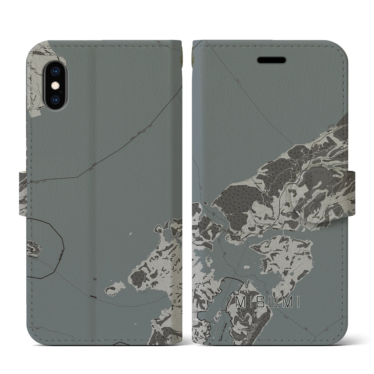 【三角(熊本県)】地図柄iPhoneケース(手帳タイプ)モノトーン・iPhone XS / X 用