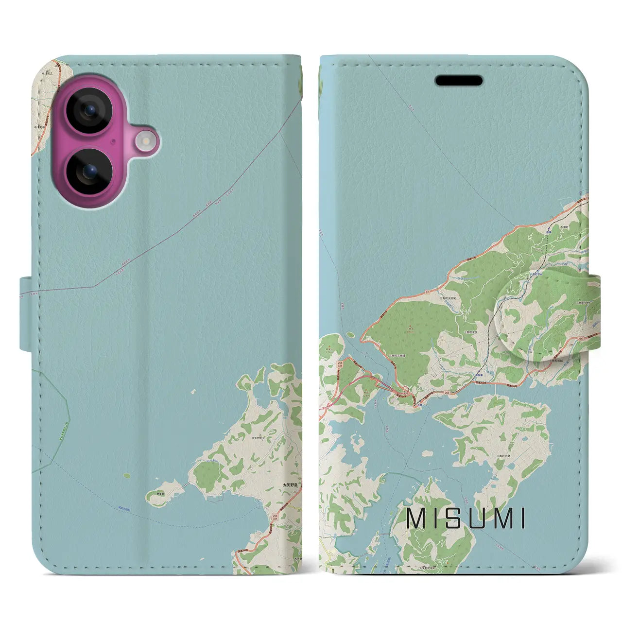 【三角(熊本県)】地図柄iPhoneケース(手帳タイプ)ナチュラル・iPhone 16 Pro 用