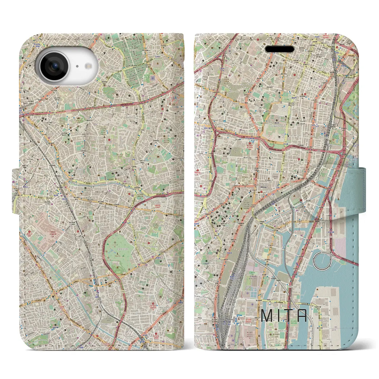 【三田(東京都)】地図柄iPhoneケース(手帳タイプ)