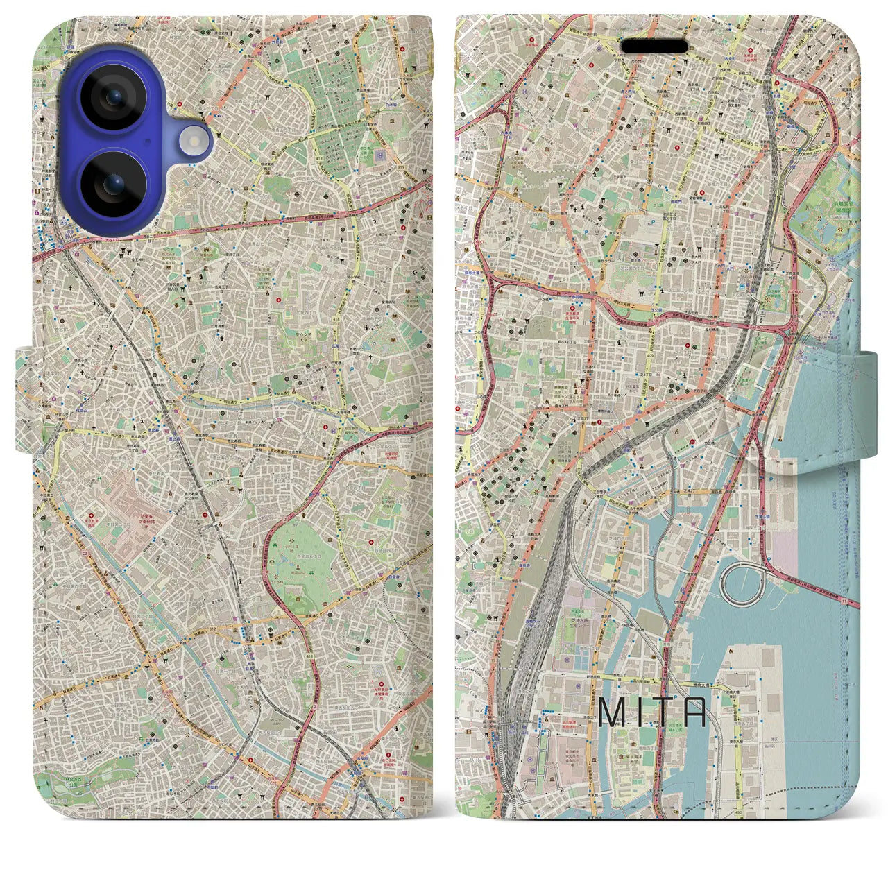 【三田(東京都)】地図柄iPhoneケース(手帳タイプ)ナチュラル・iPhone 16 Pro Max 用