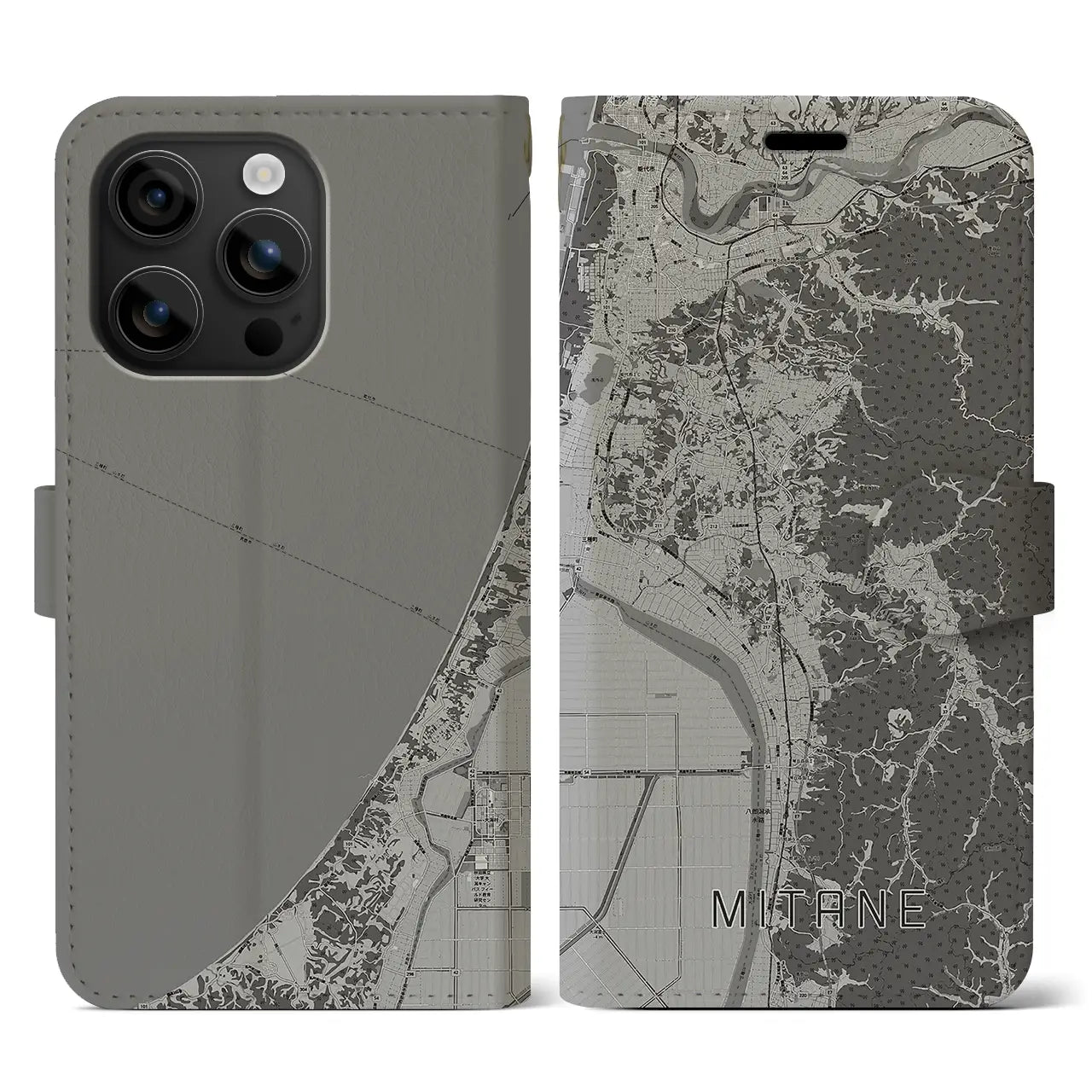 【三種(秋田県)】地図柄iPhoneケース(手帳タイプ)モノトーン・iPhone 16 用