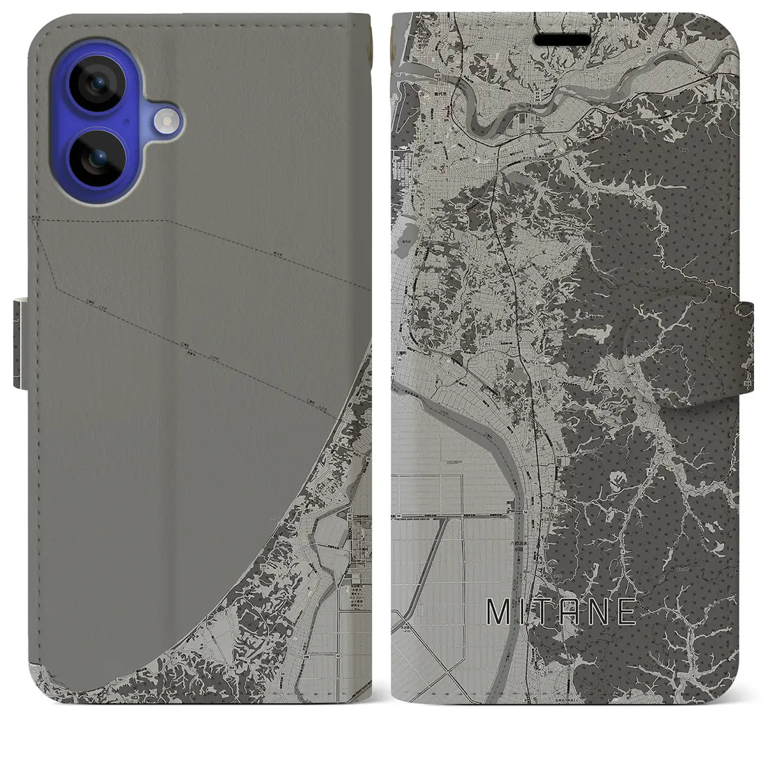 【三種(秋田県)】地図柄iPhoneケース(手帳タイプ)モノトーン・iPhone 16 Pro Max 用