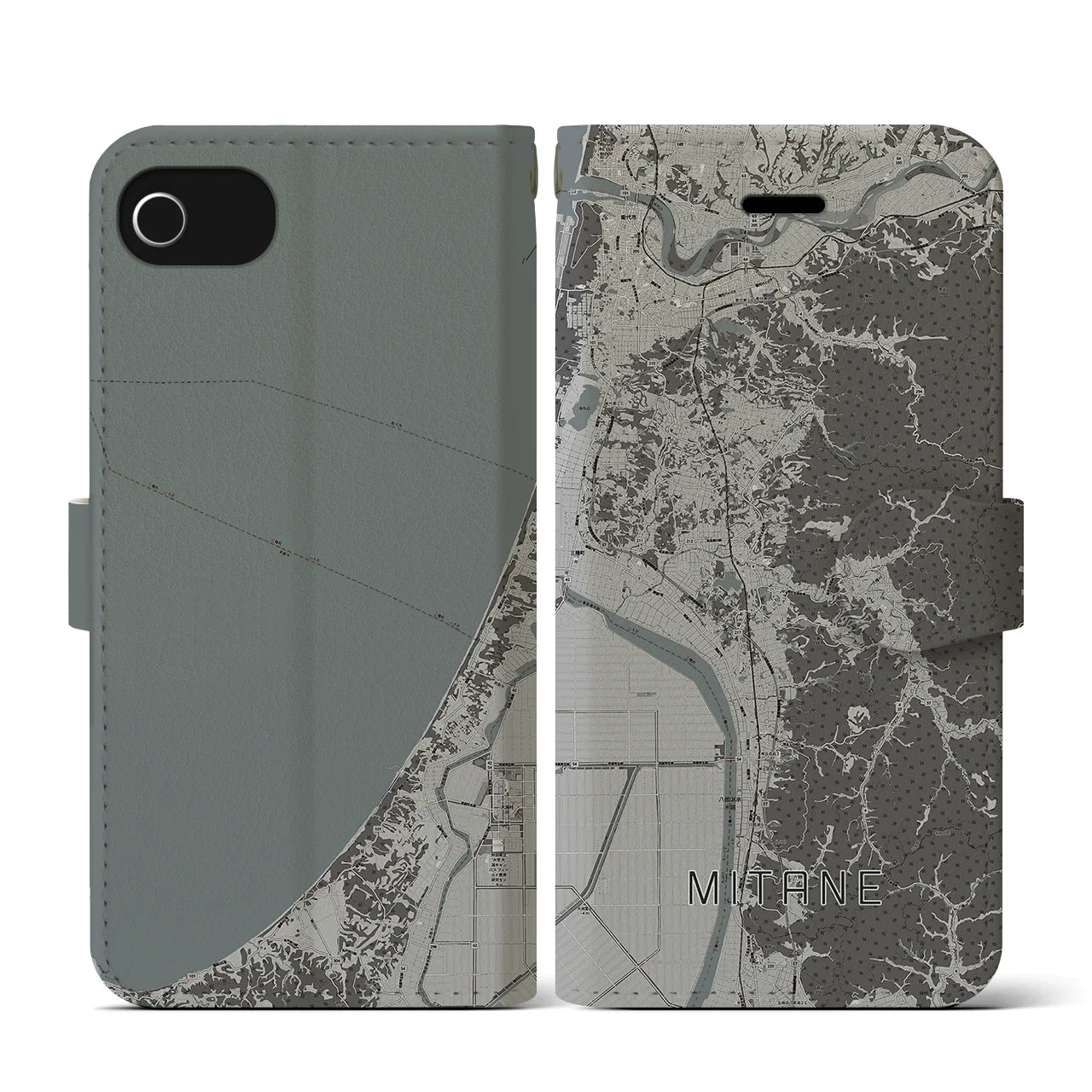 【三種(秋田県)】地図柄iPhoneケース(手帳タイプ)モノトーン・iPhone SE(第3 / 第2世代) / 8 / 7 / 6s / 6 用