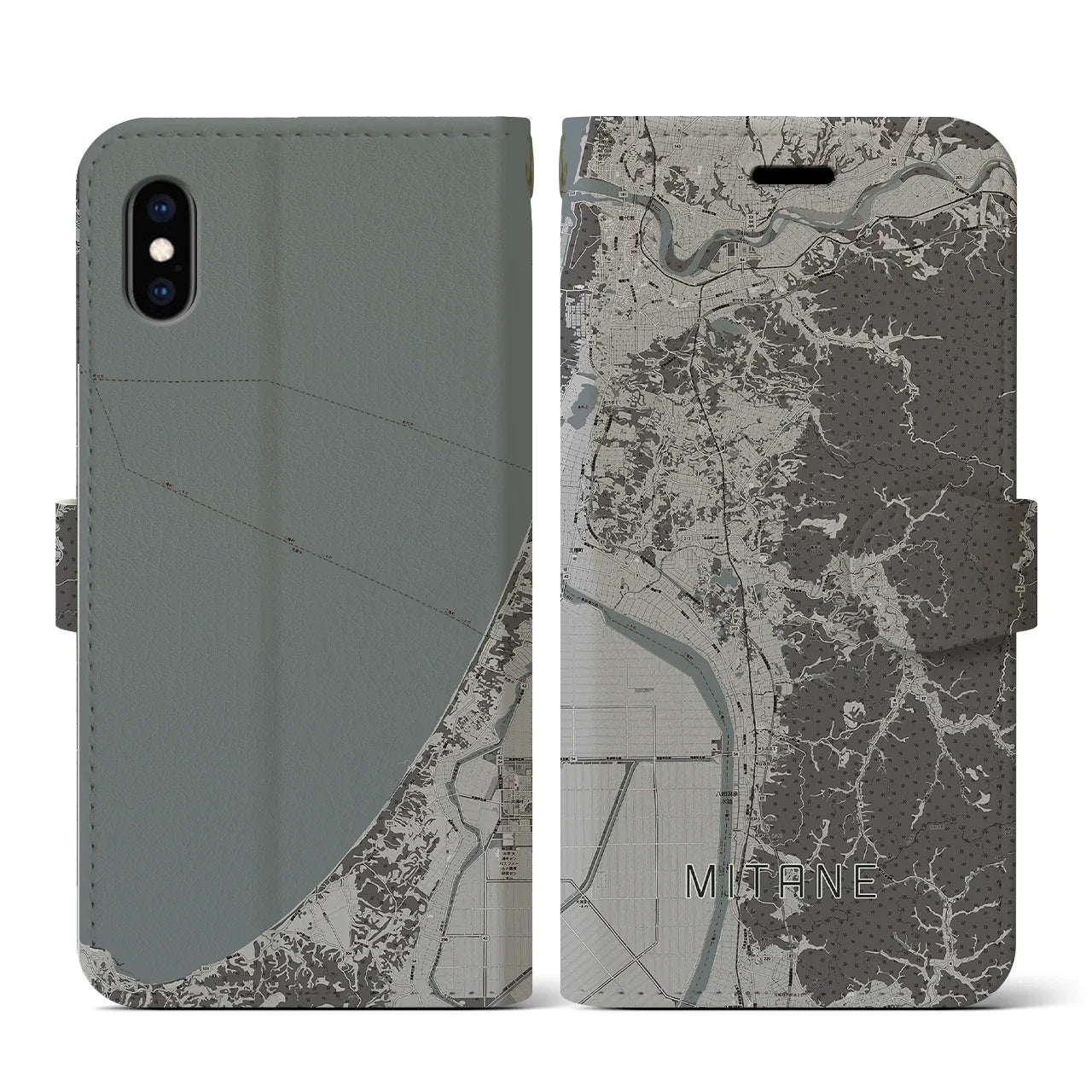 【三種(秋田県)】地図柄iPhoneケース(手帳タイプ)モノトーン・iPhone XS / X 用