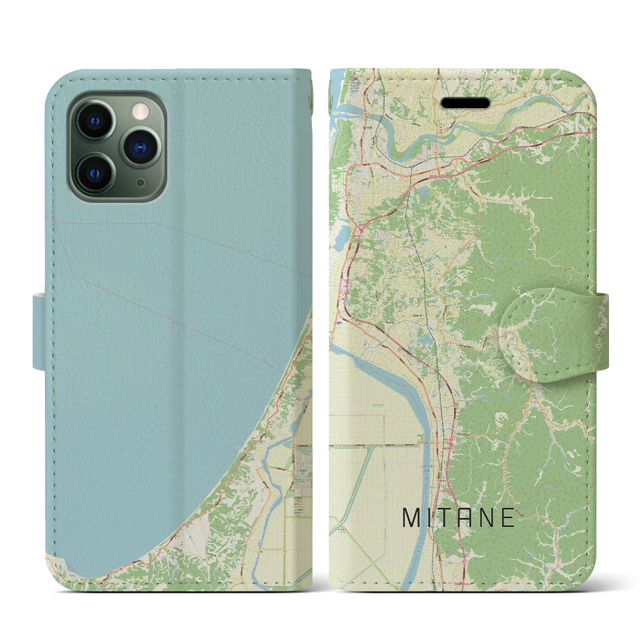 【三種(秋田県)】地図柄iPhoneケース(手帳タイプ)ナチュラル・iPhone 11 Pro 用