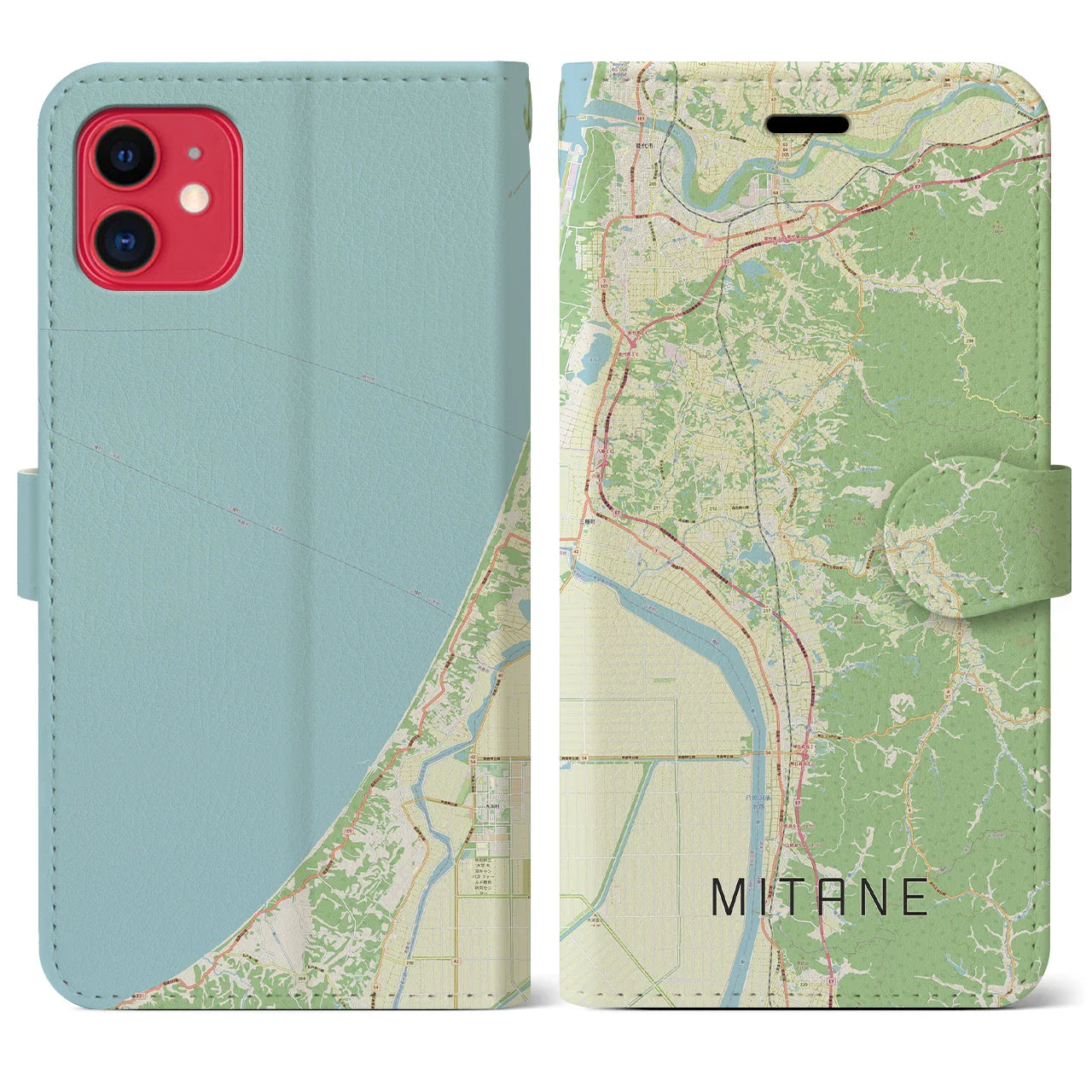 【三種(秋田県)】地図柄iPhoneケース(手帳タイプ)ナチュラル・iPhone 11 用