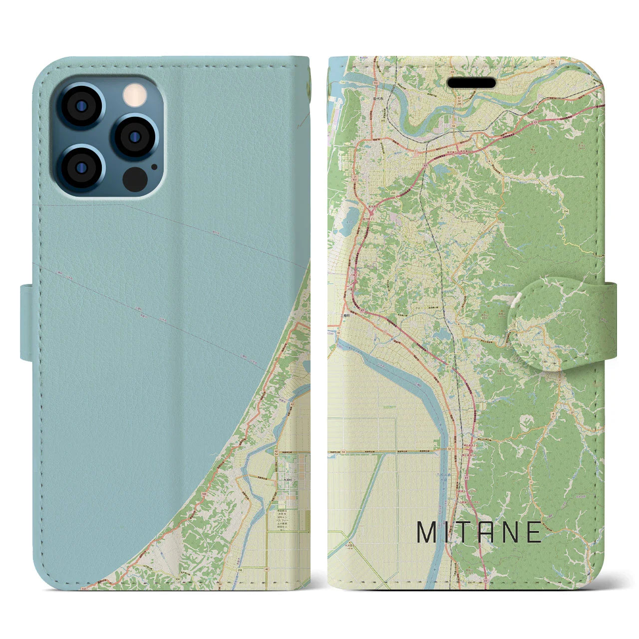 【三種(秋田県)】地図柄iPhoneケース(手帳タイプ)ナチュラル・iPhone 12 / 12 Pro 用