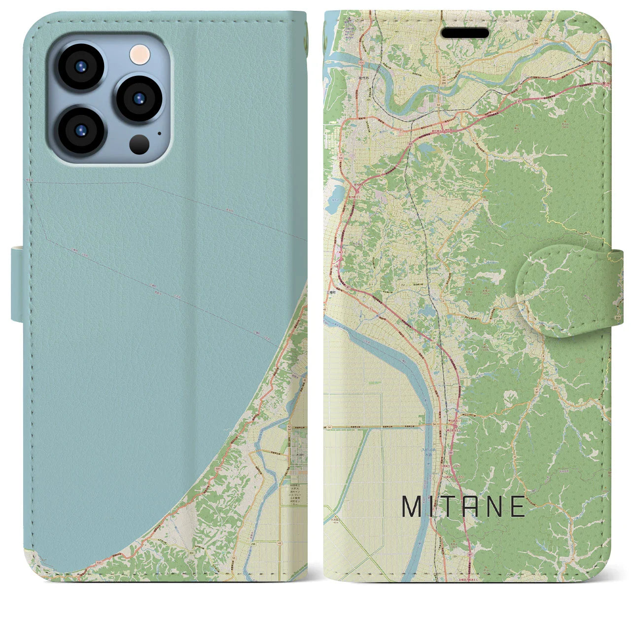 【三種(秋田県)】地図柄iPhoneケース(手帳タイプ)ナチュラル・iPhone 13 Pro Max 用