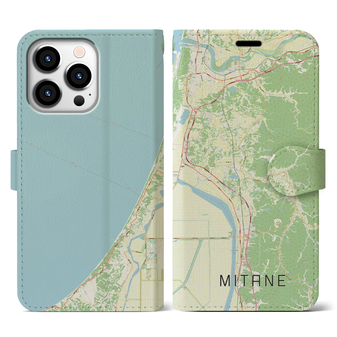 【三種(秋田県)】地図柄iPhoneケース(手帳タイプ)ナチュラル・iPhone 13 Pro 用