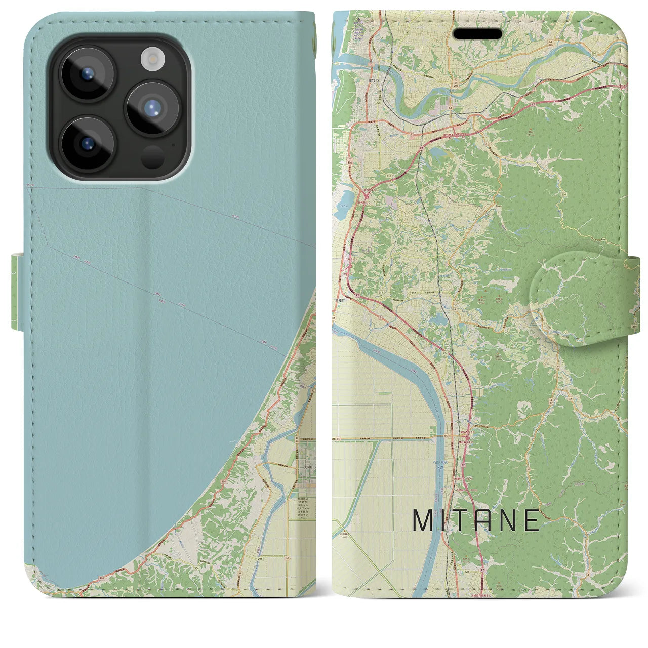 【三種(秋田県)】地図柄iPhoneケース(手帳タイプ)ナチュラル・iPhone 15 Pro Max 用