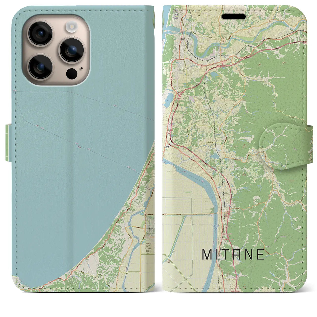 【三種(秋田県)】地図柄iPhoneケース(手帳タイプ)ナチュラル・iPhone 16 Plus 用