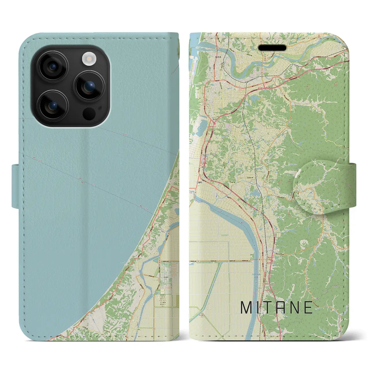 【三種(秋田県)】地図柄iPhoneケース(手帳タイプ)ナチュラル・iPhone 16 用