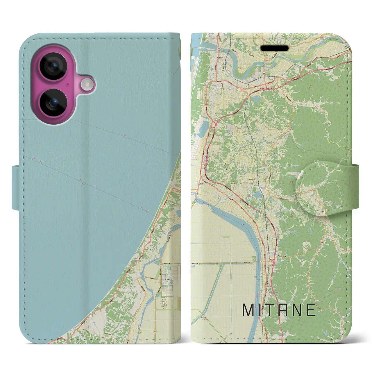 【三種(秋田県)】地図柄iPhoneケース(手帳タイプ)ナチュラル・iPhone 16 Pro 用