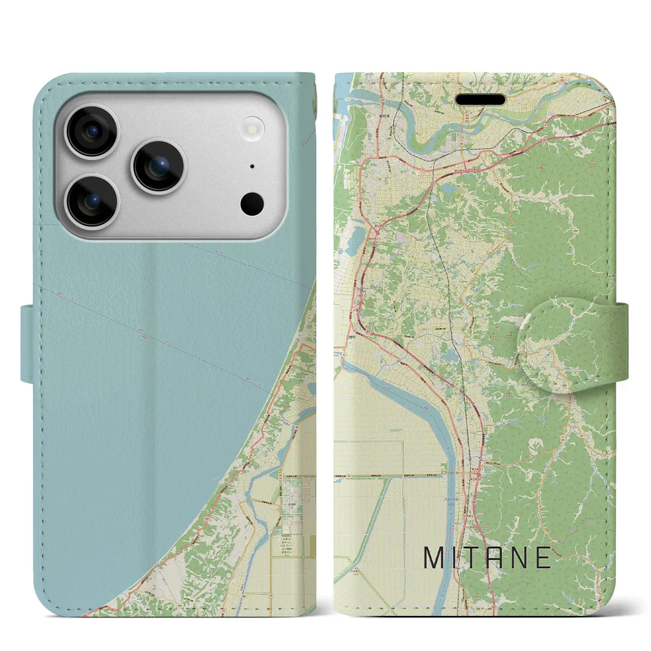 【三種(秋田県)】地図柄iPhoneケース(手帳タイプ)モノトーン・iPhone 17 Pro Max 用