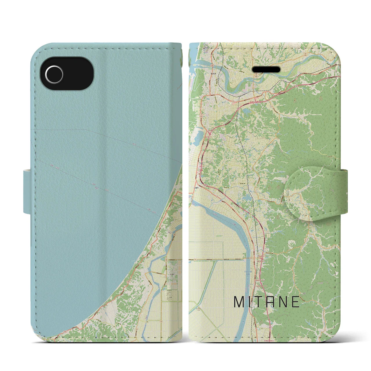 【三種(秋田県)】地図柄iPhoneケース(手帳タイプ)ナチュラル・iPhone SE(第3 / 第2世代) / 8 / 7 / 6s / 6 用