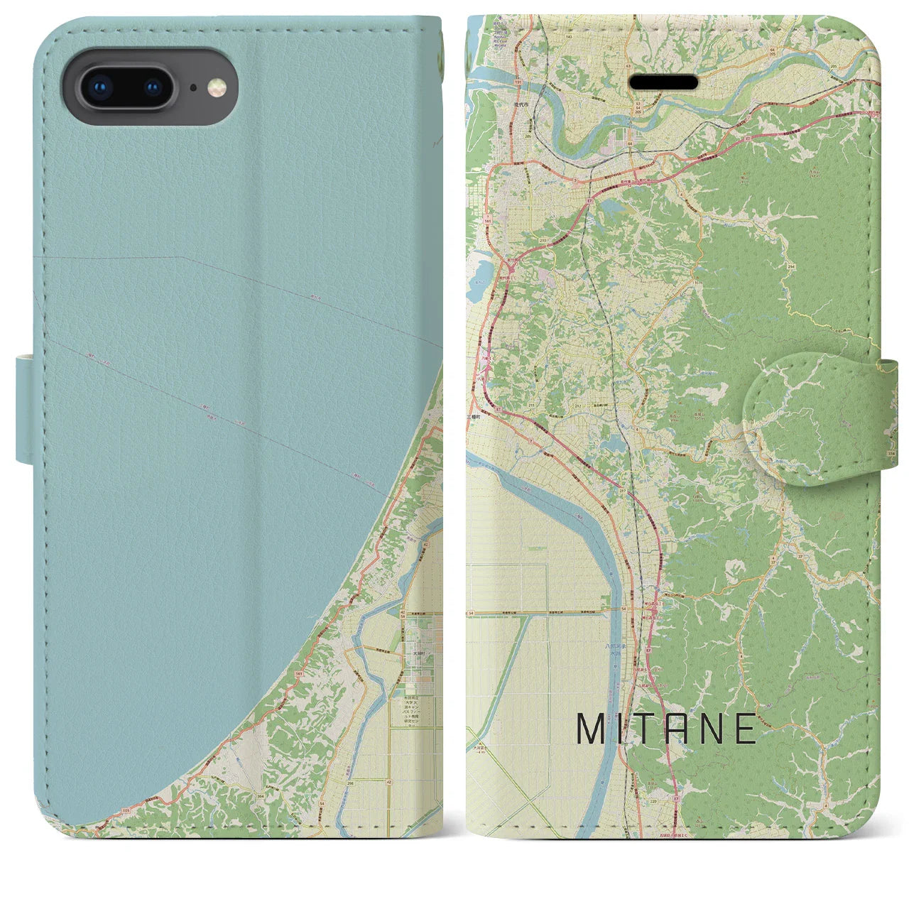 【三種(秋田県)】地図柄iPhoneケース(手帳タイプ)ナチュラル・iPhone 8Plus /7Plus / 6sPlus / 6Plus 用